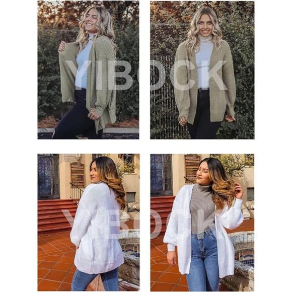 Womens Oversized Long Sleeve Open Front Cardigan Sweaters Brown - Picture 5 of 6